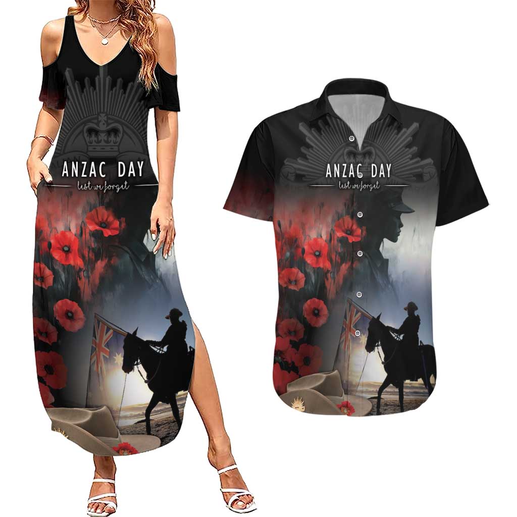 Anzac Day Couples Matching Summer Maxi Dress and Hawaiian Shirt Women In War - Lest We Forget