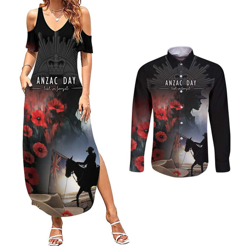 Anzac Day Couples Matching Summer Maxi Dress and Long Sleeve Button Shirt Women In War - Lest We Forget