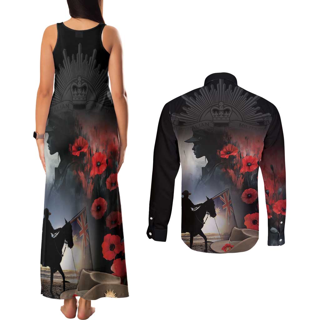 Anzac Day Couples Matching Tank Maxi Dress and Long Sleeve Button Shirt Women In War - Lest We Forget