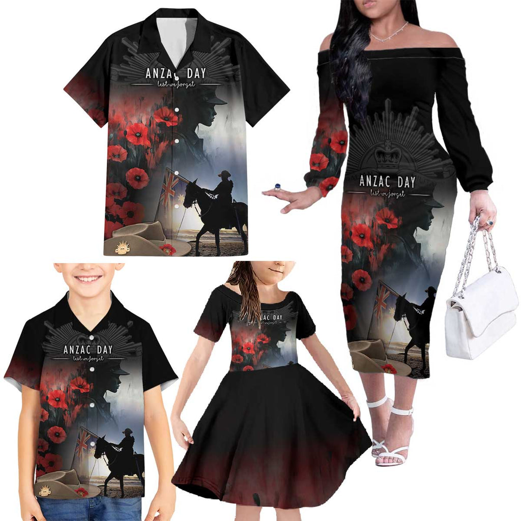 Anzac Day Family Matching Off The Shoulder Long Sleeve Dress and Hawaiian Shirt Women In War - Lest We Forget