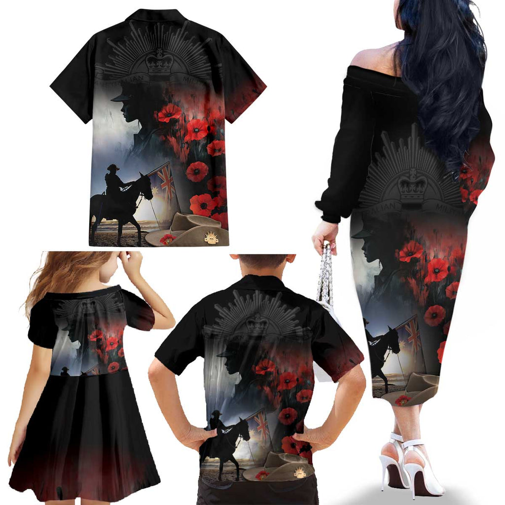 Anzac Day Family Matching Off The Shoulder Long Sleeve Dress and Hawaiian Shirt Women In War - Lest We Forget