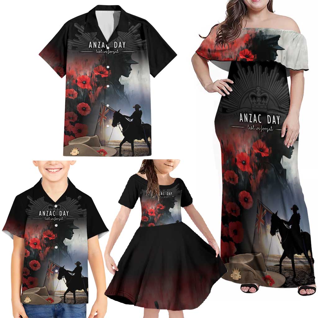 Anzac Day Family Matching Off Shoulder Maxi Dress and Hawaiian Shirt Women In War - Lest We Forget