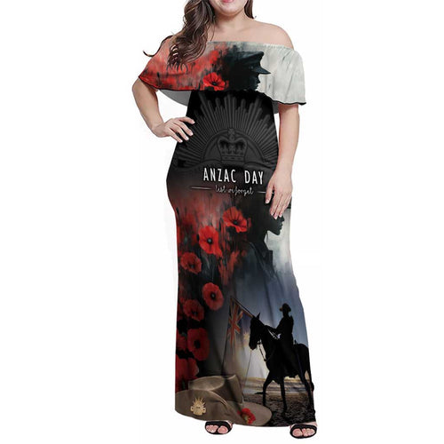 Anzac Day Family Matching Off Shoulder Maxi Dress and Hawaiian Shirt Women In War - Lest We Forget
