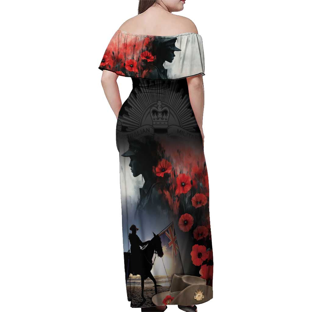 Anzac Day Family Matching Off Shoulder Maxi Dress and Hawaiian Shirt Women In War - Lest We Forget