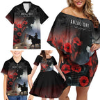 Anzac Day Family Matching Off Shoulder Short Dress and Hawaiian Shirt Women In War - Lest We Forget
