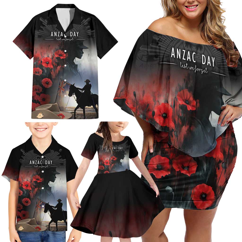 Anzac Day Family Matching Off Shoulder Short Dress and Hawaiian Shirt Women In War - Lest We Forget