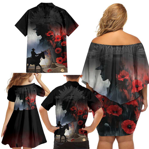 Anzac Day Family Matching Off Shoulder Short Dress and Hawaiian Shirt Women In War - Lest We Forget