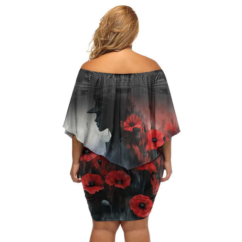 Anzac Day Family Matching Off Shoulder Short Dress and Hawaiian Shirt Women In War - Lest We Forget