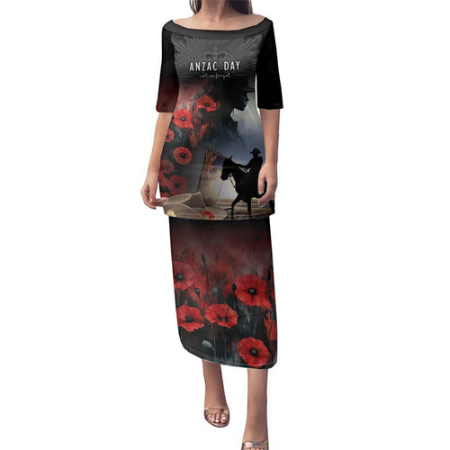 Anzac Day Family Matching Puletasi and Hawaiian Shirt Women In War - Lest We Forget