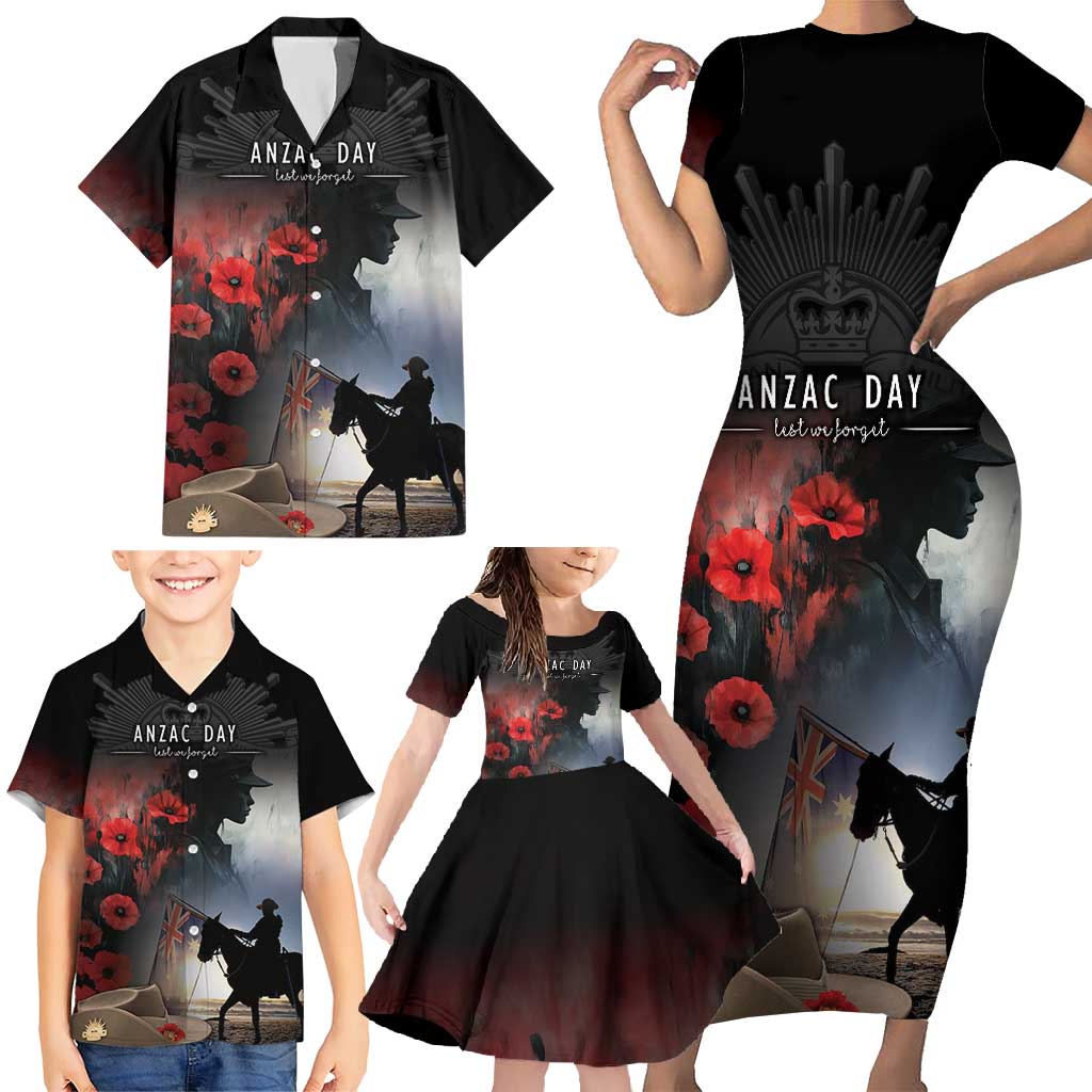 Anzac Day Family Matching Short Sleeve Bodycon Dress and Hawaiian Shirt Women In War - Lest We Forget