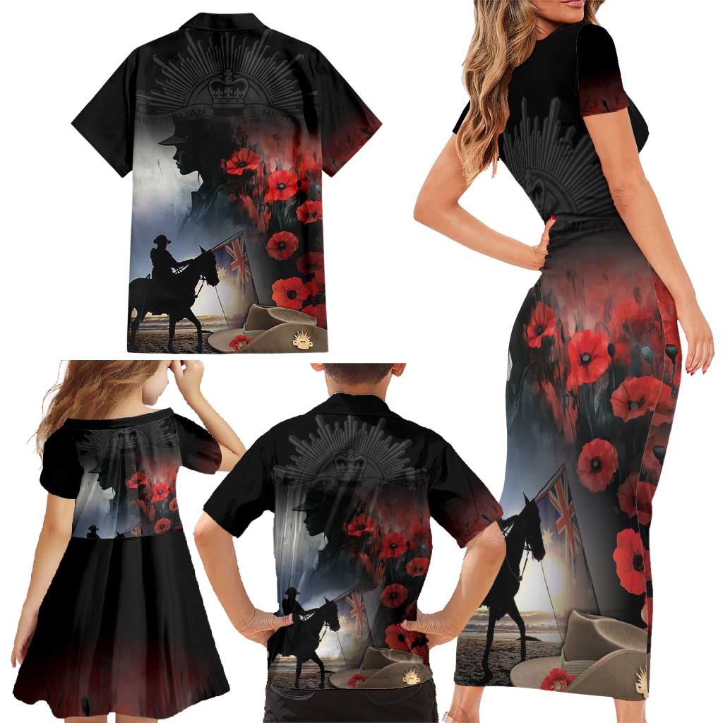 Anzac Day Family Matching Short Sleeve Bodycon Dress and Hawaiian Shirt Women In War - Lest We Forget