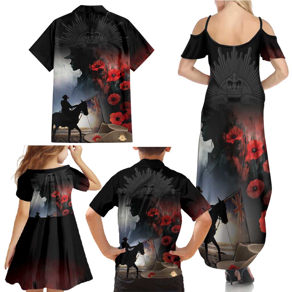 Anzac Day Family Matching Summer Maxi Dress and Hawaiian Shirt Women In War - Lest We Forget