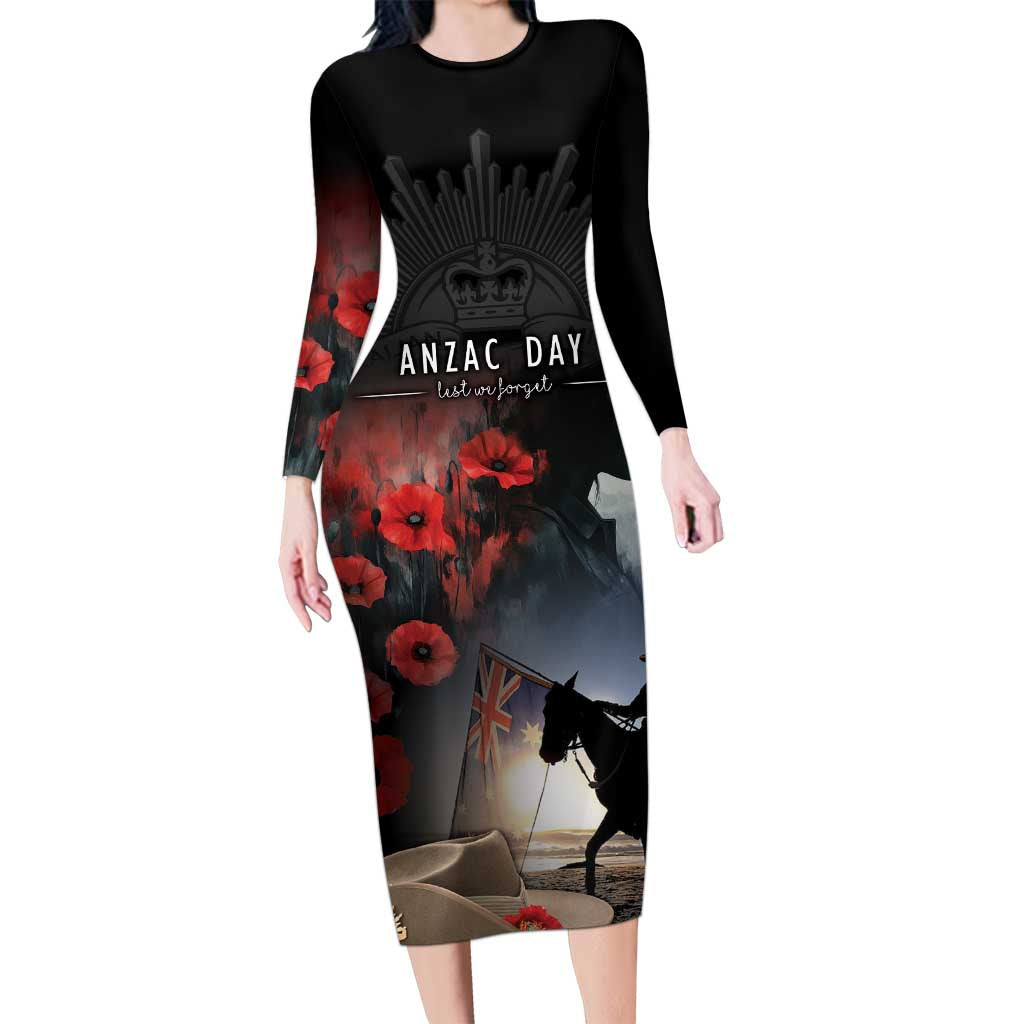 Anzac Day Long Sleeve Bodycon Dress Women In War - Lest We Forget