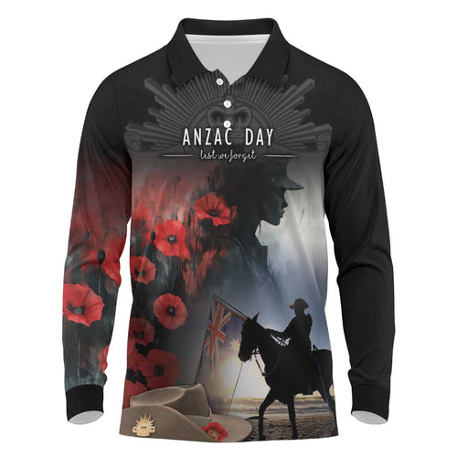 Anzac Day Long Sleeve Polo Shirt Women In War - Lest We Forget