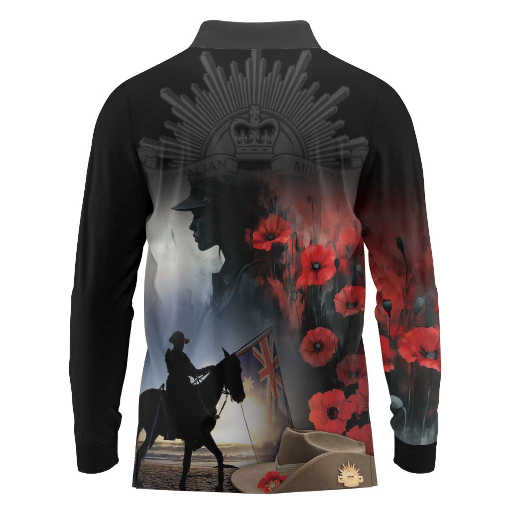 Anzac Day Long Sleeve Polo Shirt Women In War - Lest We Forget