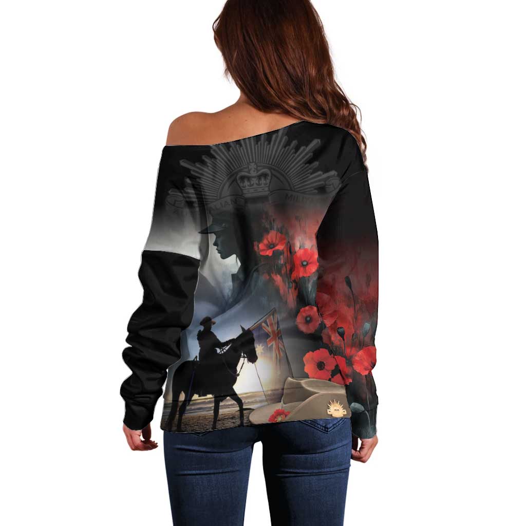Anzac Day Off Shoulder Sweater Women In War - Lest We Forget