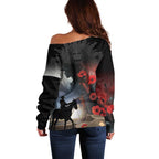 Anzac Day Off Shoulder Sweater Women In War - Lest We Forget