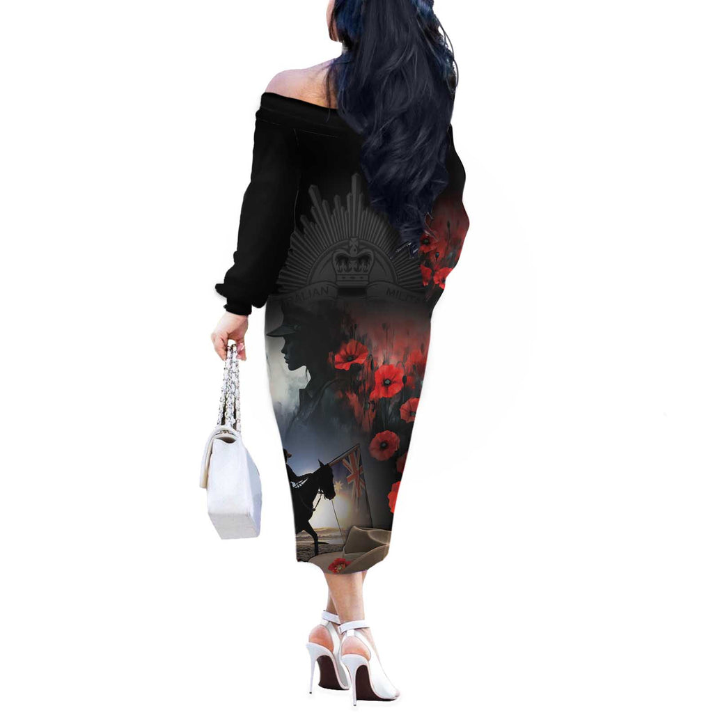 Anzac Day Off The Shoulder Long Sleeve Dress Women In War - Lest We Forget