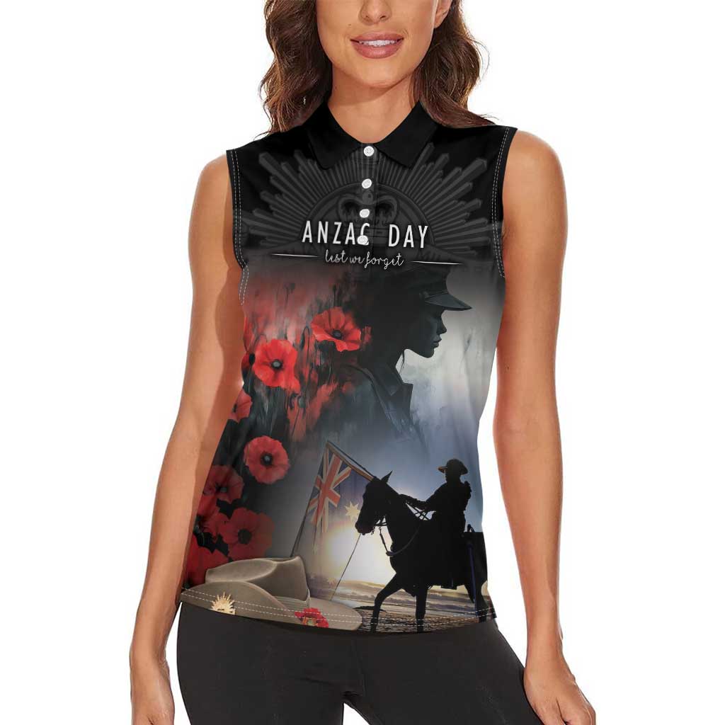 Anzac Day Women Sleeveless Polo Shirt Women In War - Lest We Forget