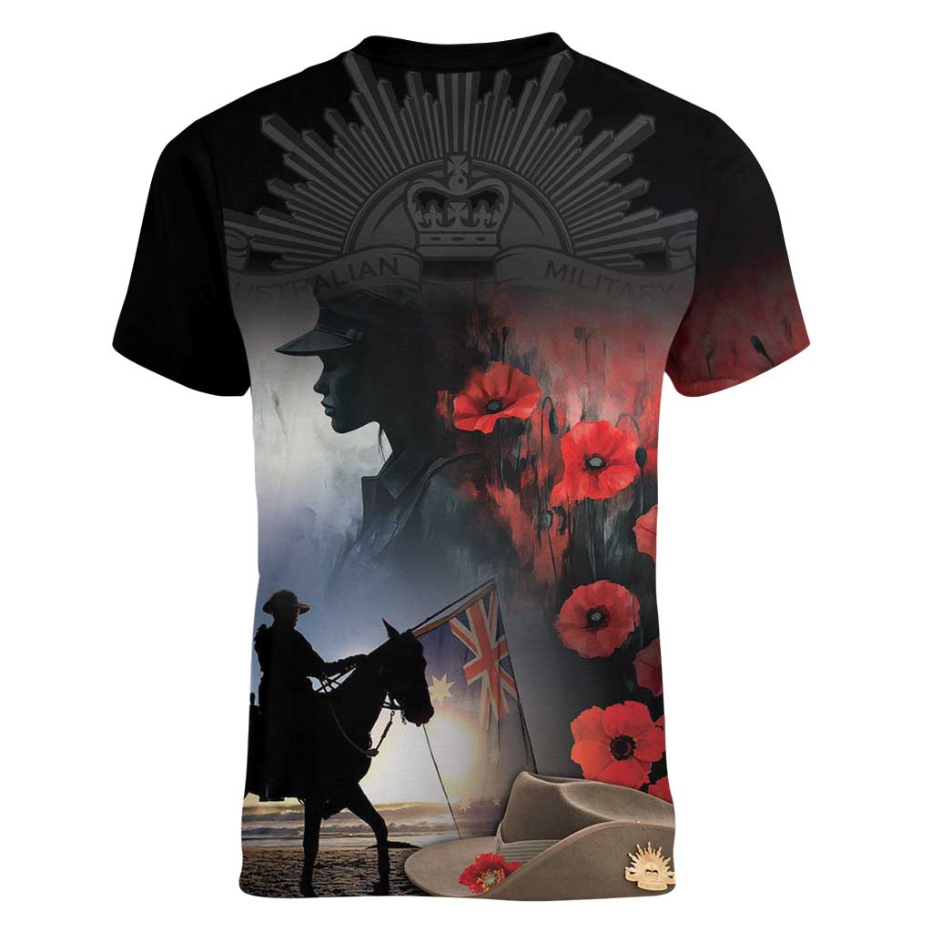 Anzac Day Women V-Neck T-Shirt Women In War - Lest We Forget
