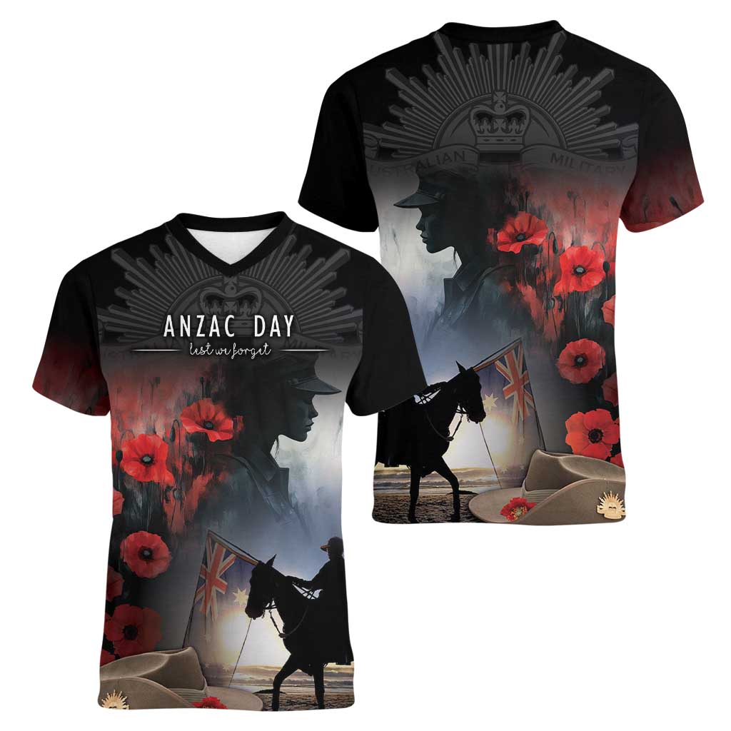 Anzac Day Women V-Neck T-Shirt Women In War - Lest We Forget