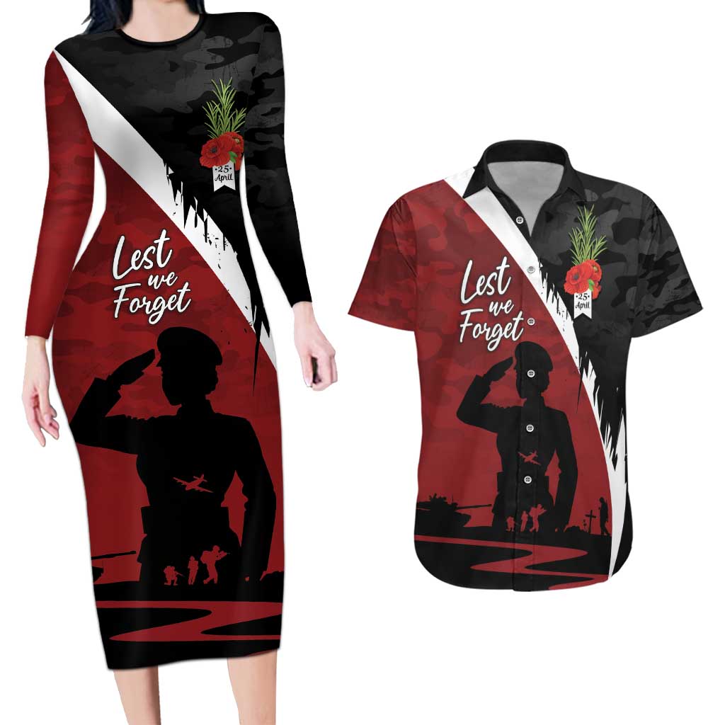 Anzac Day Women Veteran Couples Matching Long Sleeve Bodycon Dress and Hawaiian Shirt Ode of Remembrance