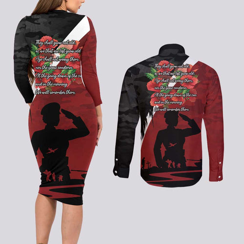 Anzac Day Women Veteran Couples Matching Long Sleeve Bodycon Dress and Long Sleeve Button Shirt Ode of Remembrance