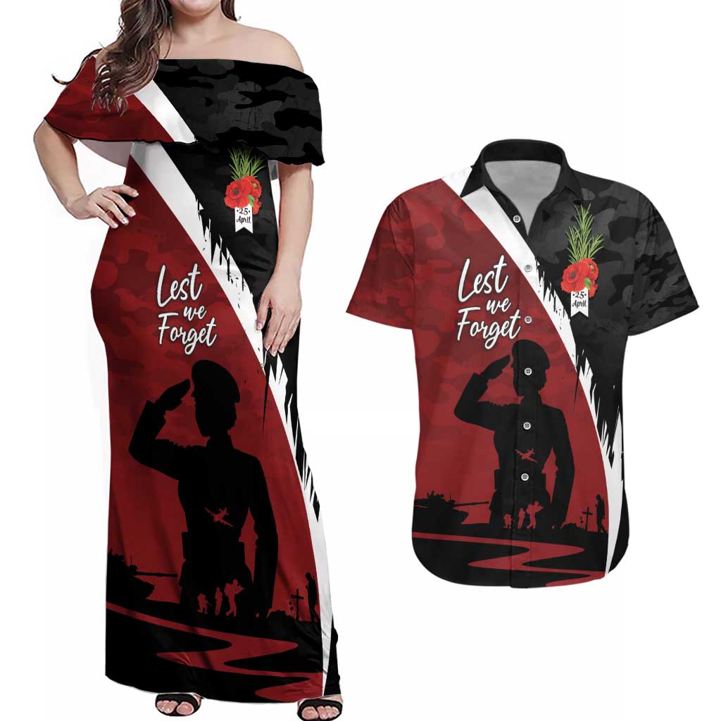 Anzac Day Women Veteran Couples Matching Off Shoulder Maxi Dress and Hawaiian Shirt Ode of Remembrance