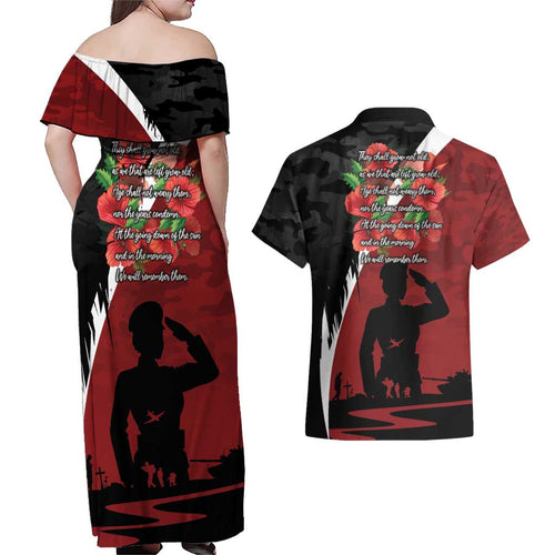 Anzac Day Women Veteran Couples Matching Off Shoulder Maxi Dress and Hawaiian Shirt Ode of Remembrance