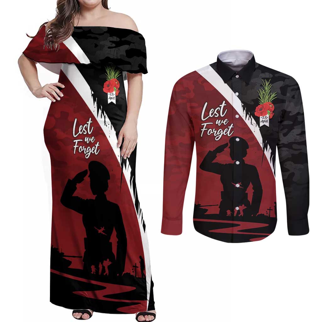 Anzac Day Women Veteran Couples Matching Off Shoulder Maxi Dress and Long Sleeve Button Shirt Ode of Remembrance