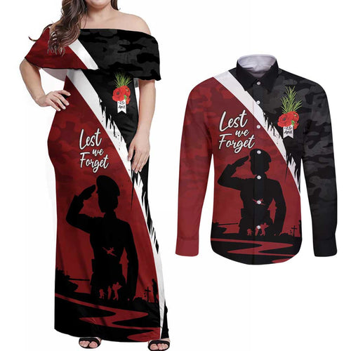 Anzac Day Women Veteran Couples Matching Off Shoulder Maxi Dress and Long Sleeve Button Shirt Ode of Remembrance