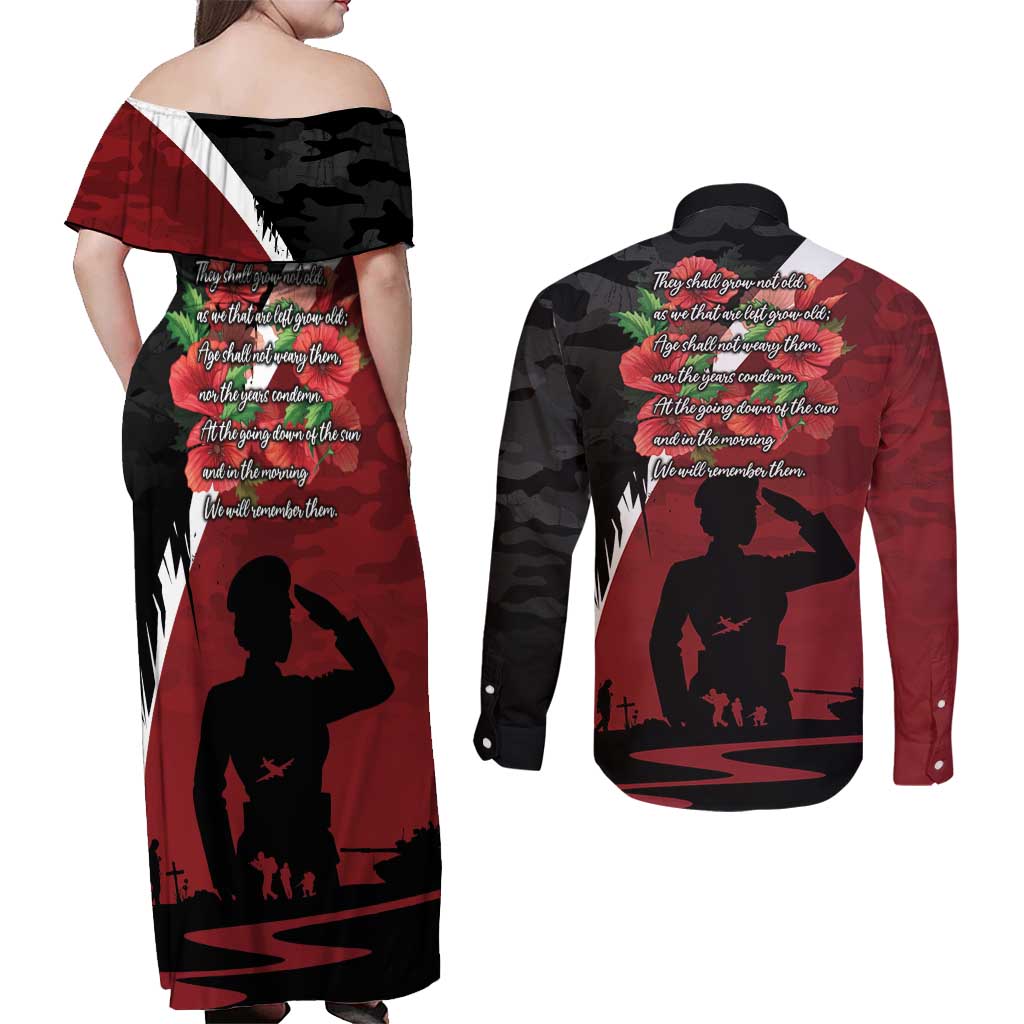 Anzac Day Women Veteran Couples Matching Off Shoulder Maxi Dress and Long Sleeve Button Shirt Ode of Remembrance