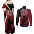 Anzac Day Women Veteran Couples Matching Off Shoulder Maxi Dress and Long Sleeve Button Shirt Ode of Remembrance