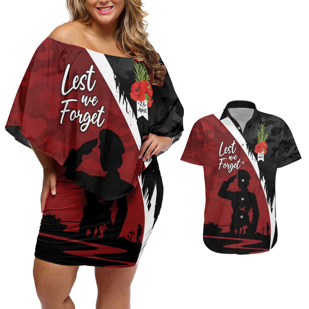 Anzac Day Women Veteran Couples Matching Off Shoulder Short Dress and Hawaiian Shirt Ode of Remembrance