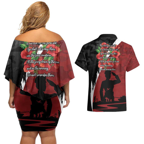 Anzac Day Women Veteran Couples Matching Off Shoulder Short Dress and Hawaiian Shirt Ode of Remembrance
