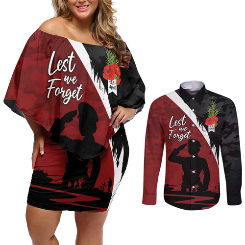 Anzac Day Women Veteran Couples Matching Off Shoulder Short Dress and Long Sleeve Button Shirt Ode of Remembrance