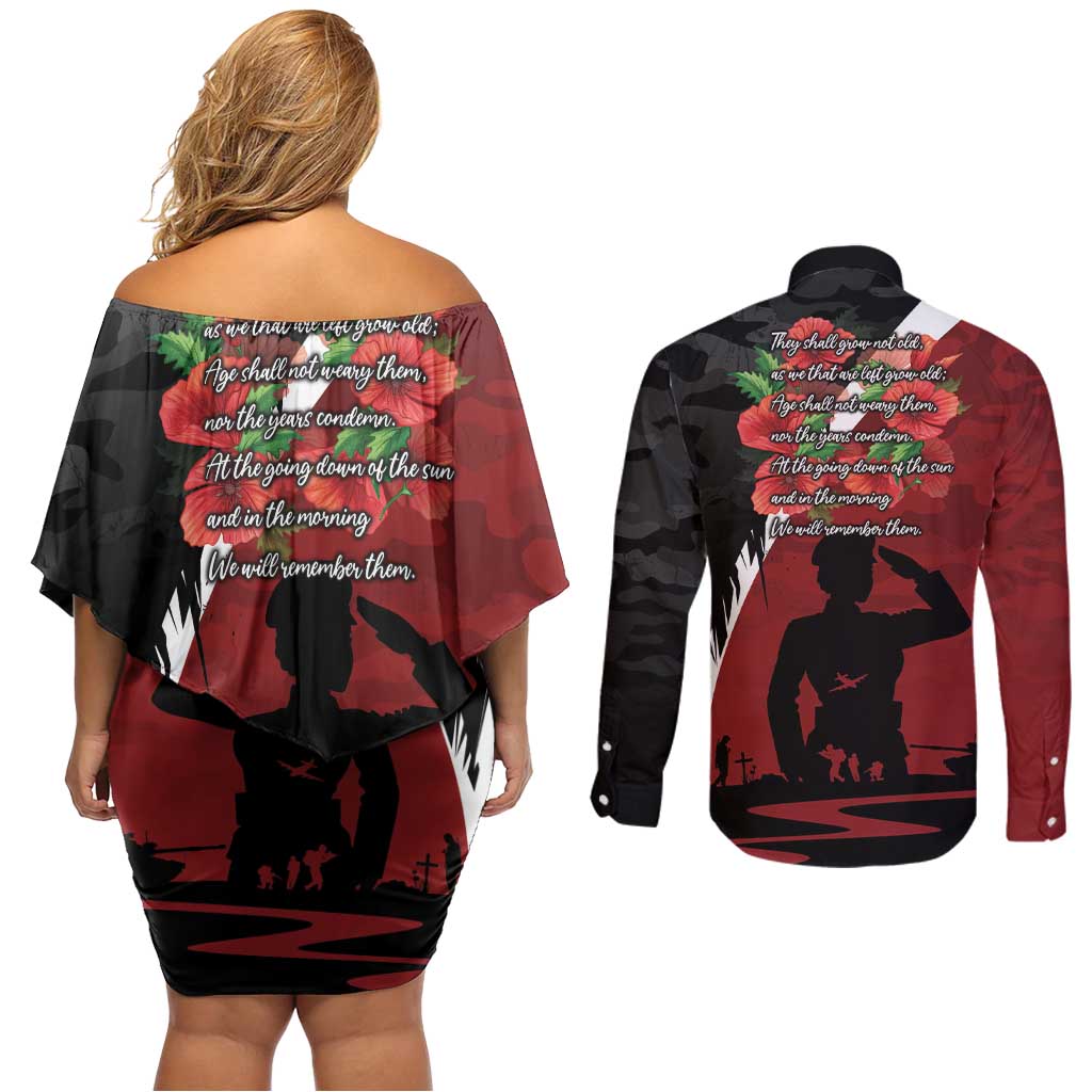 Anzac Day Women Veteran Couples Matching Off Shoulder Short Dress and Long Sleeve Button Shirt Ode of Remembrance