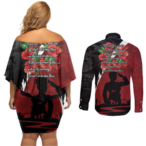 Anzac Day Women Veteran Couples Matching Off Shoulder Short Dress and Long Sleeve Button Shirt Ode of Remembrance