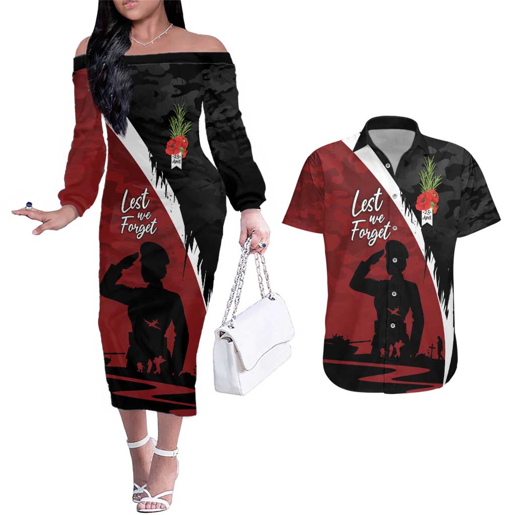 Anzac Day Women Veteran Couples Matching Off The Shoulder Long Sleeve Dress and Hawaiian Shirt Ode of Remembrance