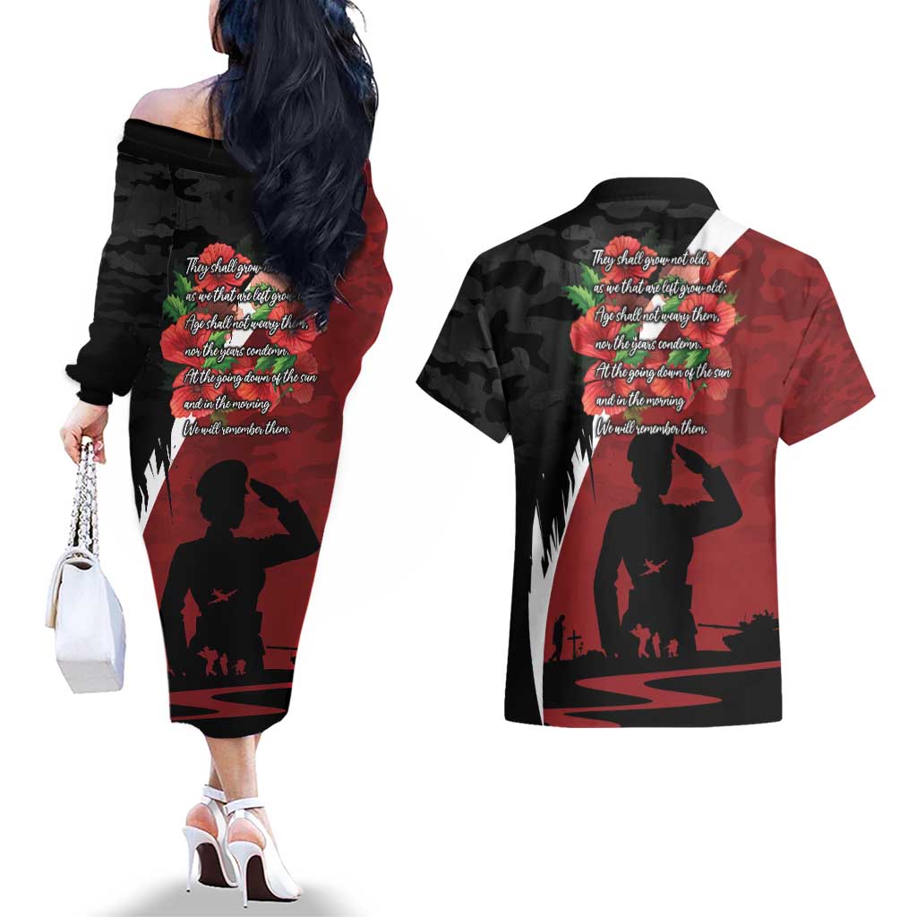 Anzac Day Women Veteran Couples Matching Off The Shoulder Long Sleeve Dress and Hawaiian Shirt Ode of Remembrance