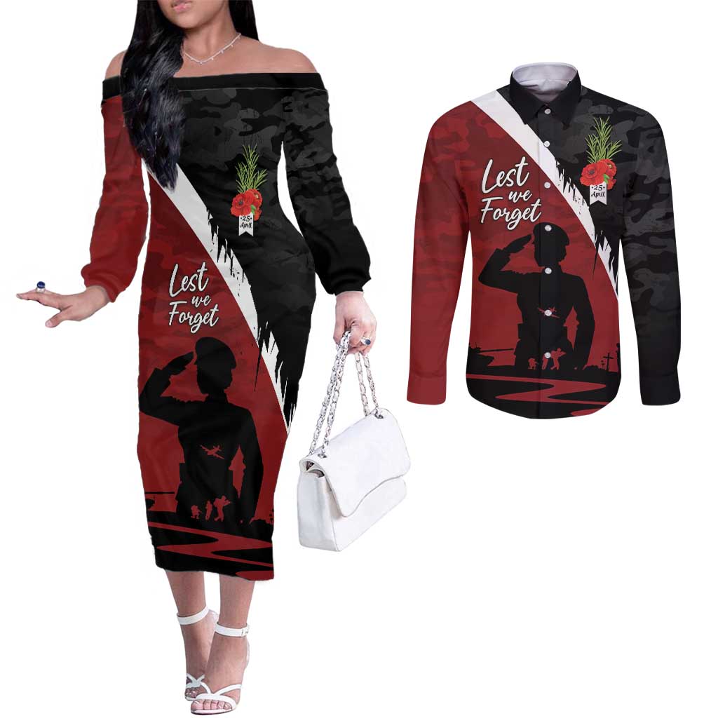 Anzac Day Women Veteran Couples Matching Off The Shoulder Long Sleeve Dress and Long Sleeve Button Shirt Ode of Remembrance