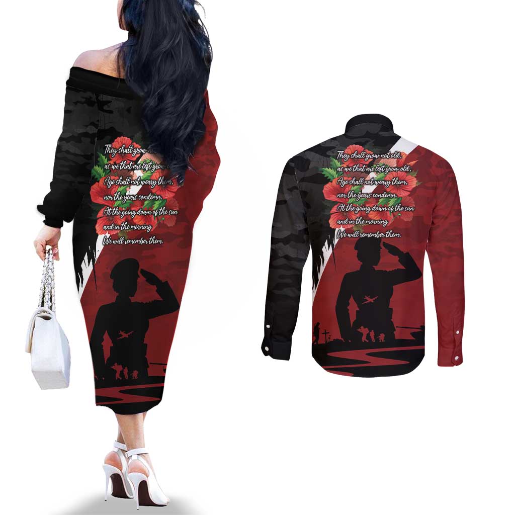 Anzac Day Women Veteran Couples Matching Off The Shoulder Long Sleeve Dress and Long Sleeve Button Shirt Ode of Remembrance