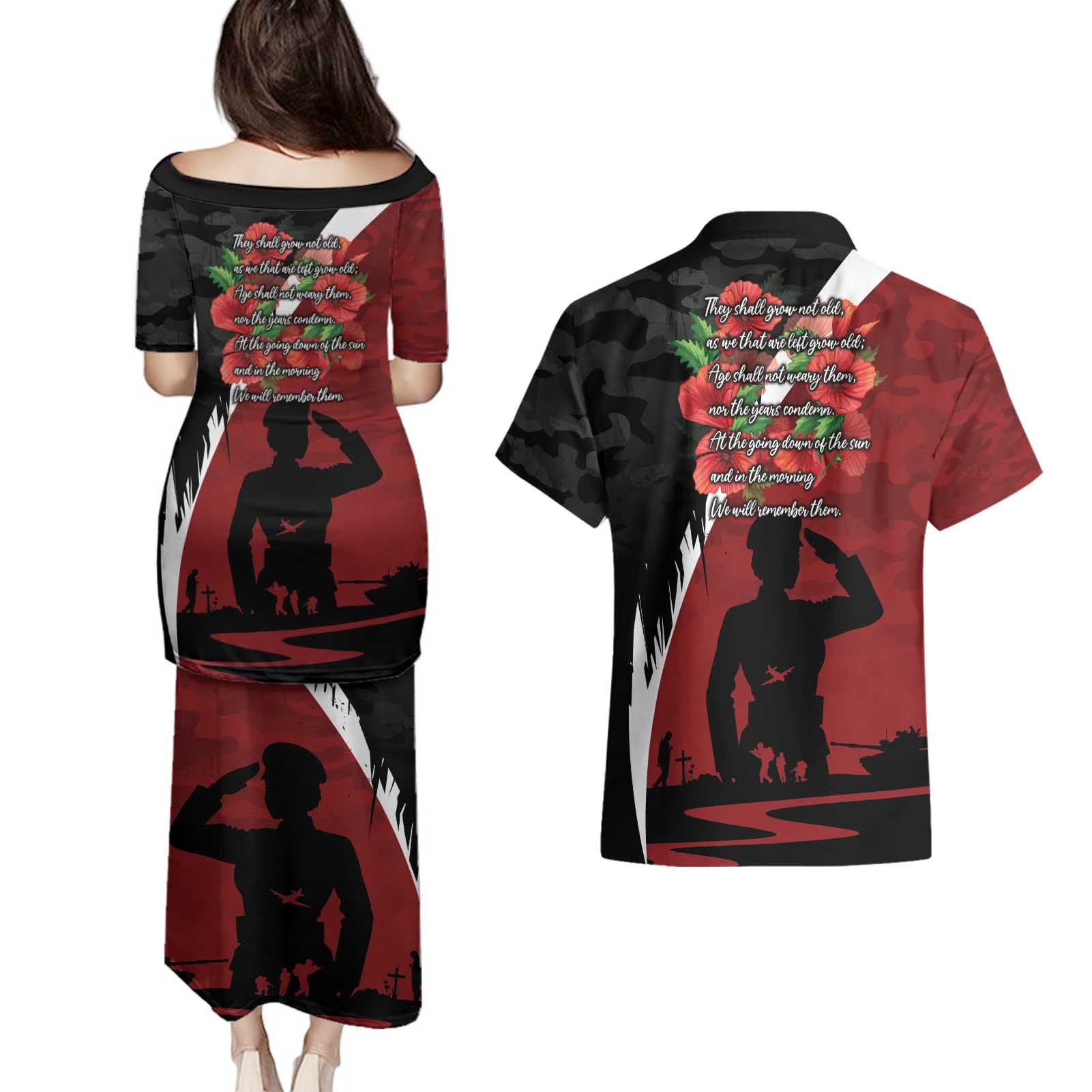 Anzac Day Women Veteran Couples Matching Puletasi and Hawaiian Shirt Ode of Remembrance