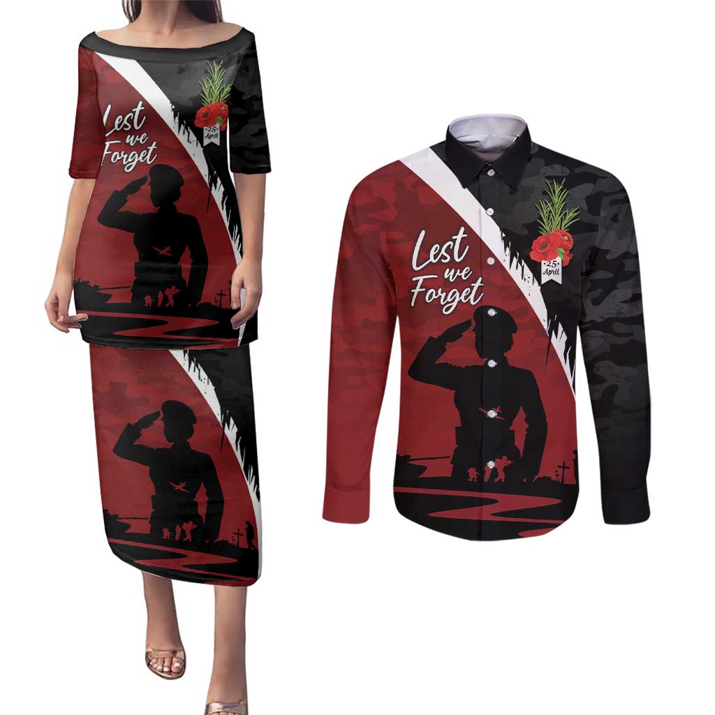 Anzac Day Women Veteran Couples Matching Puletasi and Long Sleeve Button Shirt Ode of Remembrance