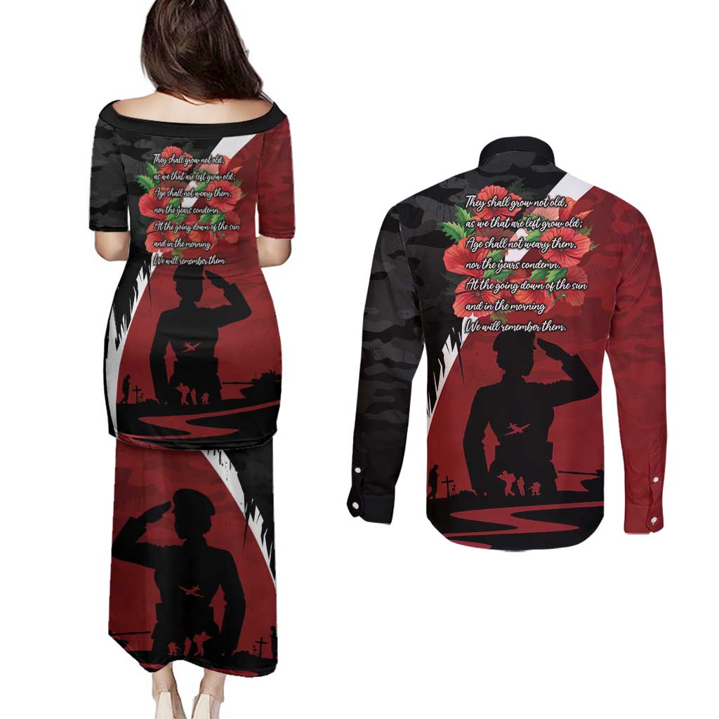 Anzac Day Women Veteran Couples Matching Puletasi and Long Sleeve Button Shirt Ode of Remembrance