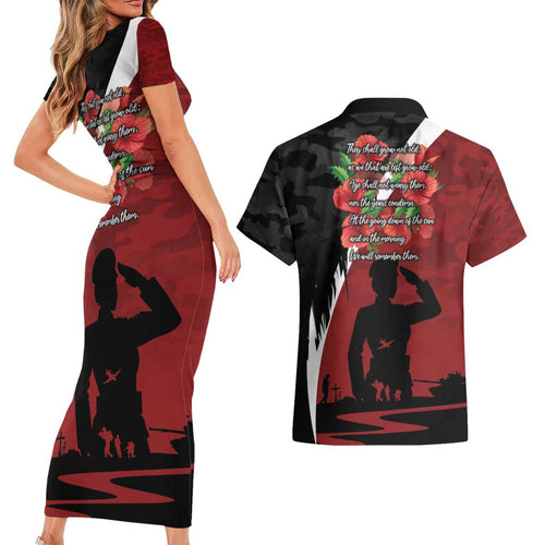 Anzac Day Women Veteran Couples Matching Short Sleeve Bodycon Dress and Hawaiian Shirt Ode of Remembrance