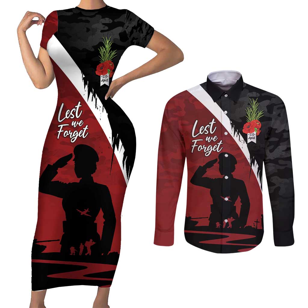 Anzac Day Women Veteran Couples Matching Short Sleeve Bodycon Dress and Long Sleeve Button Shirt Ode of Remembrance