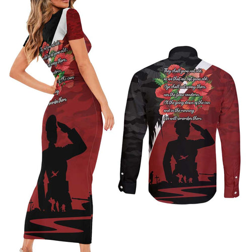 Anzac Day Women Veteran Couples Matching Short Sleeve Bodycon Dress and Long Sleeve Button Shirt Ode of Remembrance
