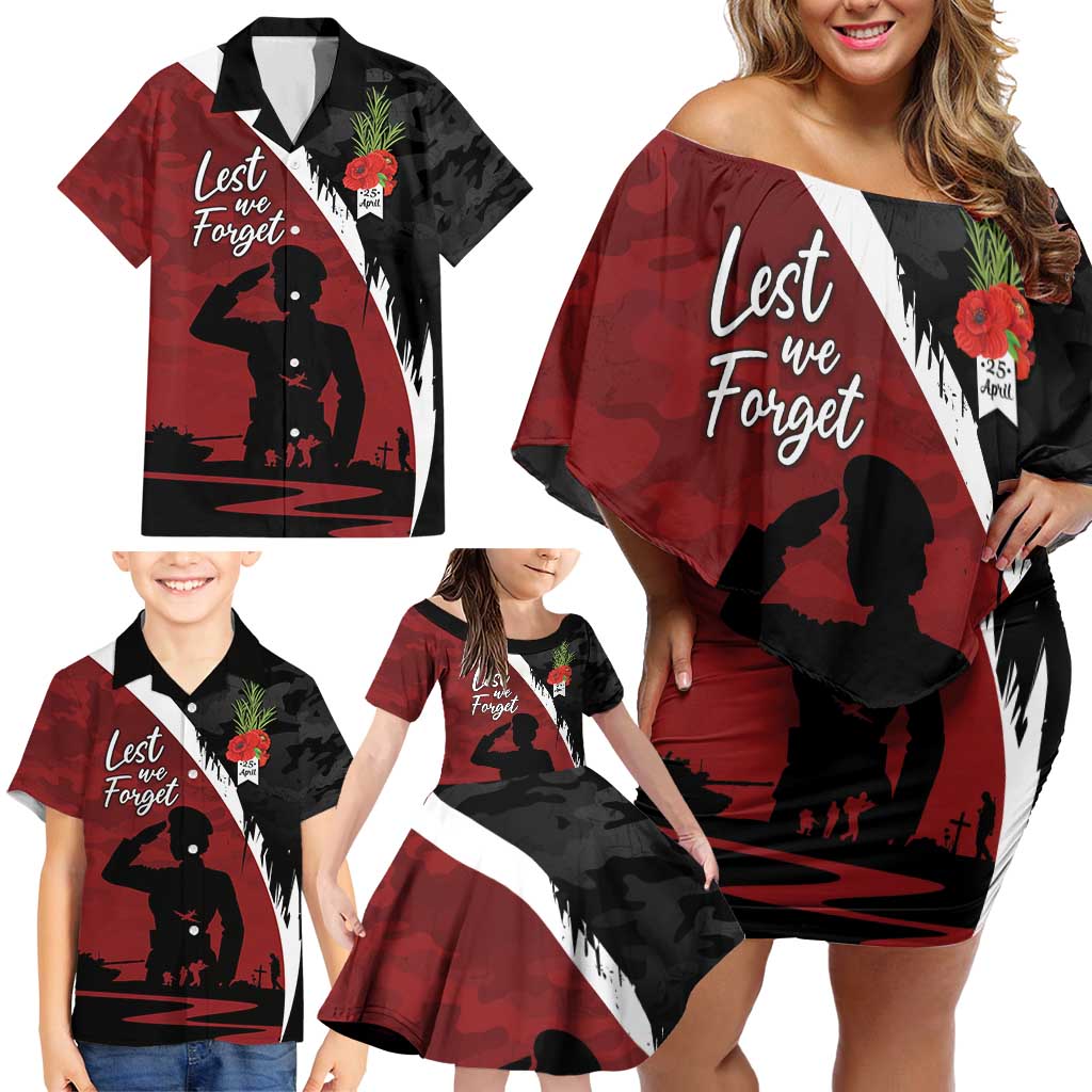 Anzac Day Women Veteran Family Matching Off Shoulder Short Dress and Hawaiian Shirt Ode of Remembrance