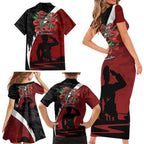 Anzac Day Women Veteran Family Matching Short Sleeve Bodycon Dress and Hawaiian Shirt Ode of Remembrance